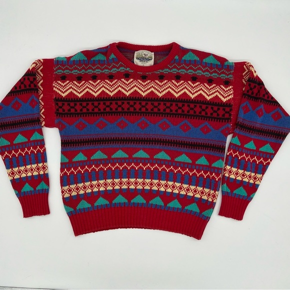 Vintage 🐐 Alps Merrimac Valley Fair Isle Sweater 100% Wool – Size Large - Picture 1 of 10
